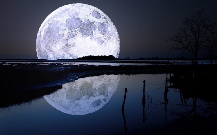 landscape, Full, Moon, Reflection HD Wallpaper Desktop Background
