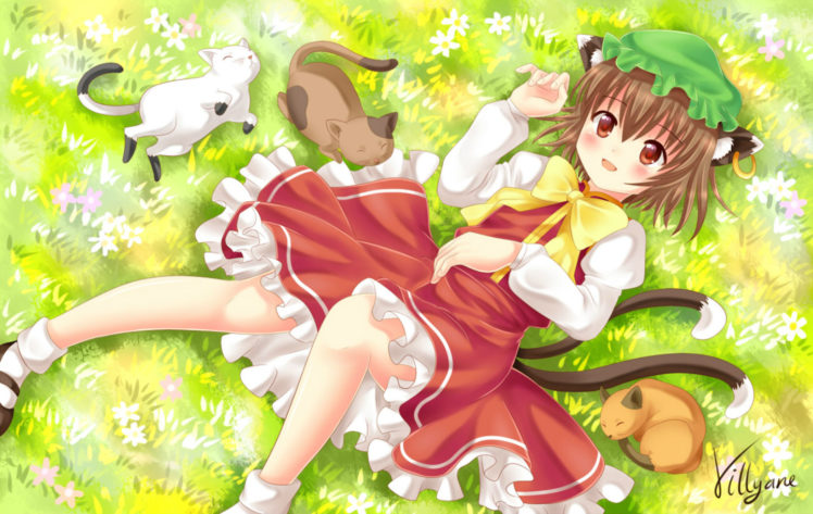 touhou, Animal, Cat, Catgirl, Chen, Signed, Villyane HD Wallpaper Desktop Background