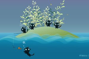 cats, Fishing, Island, Fish