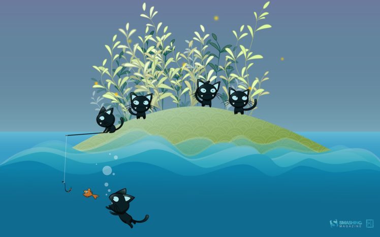 cats, Fishing, Island, Fish HD Wallpaper Desktop Background