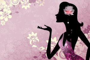 silhouette, Girl, Flowers