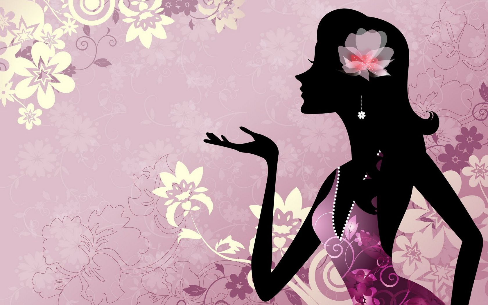 silhouette, Girl, Flowers Wallpaper