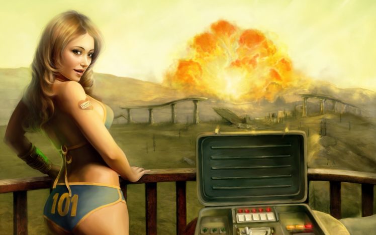 fallout, Sci fi, Warrior, Sexy, Babe, Girl, Fire, Weapon, Bomb HD Wallpaper Desktop Background