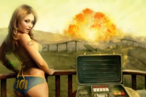 fallout, Sci fi, Warrior, Sexy, Babe, Girl, Fire, Weapon, Bomb