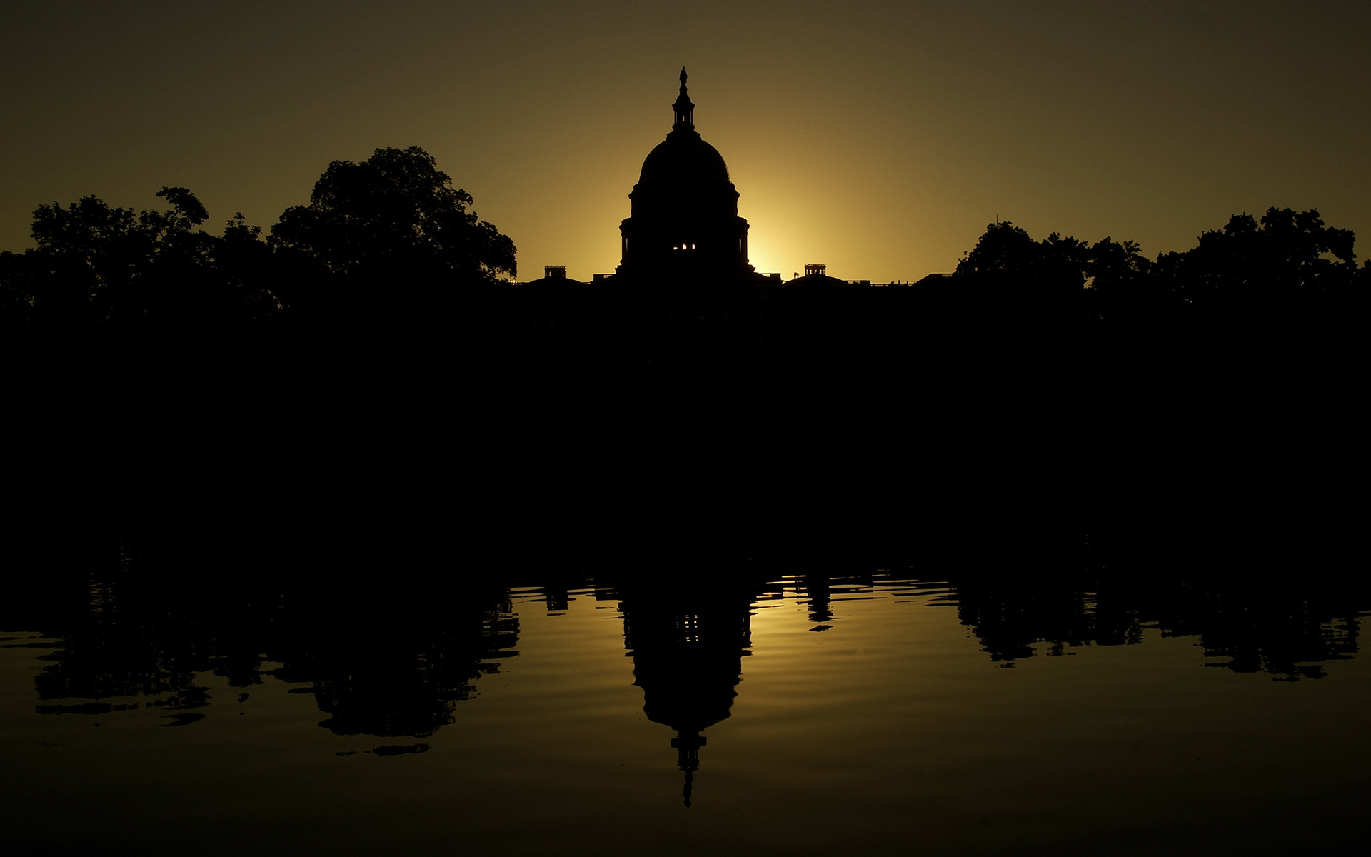 sunset, Silhouette, Lake, Reflection Wallpaper