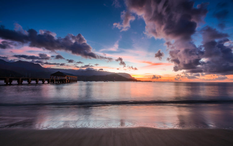 dock, Sunset, Clouds, Beach, Ocean HD Wallpaper Desktop Background