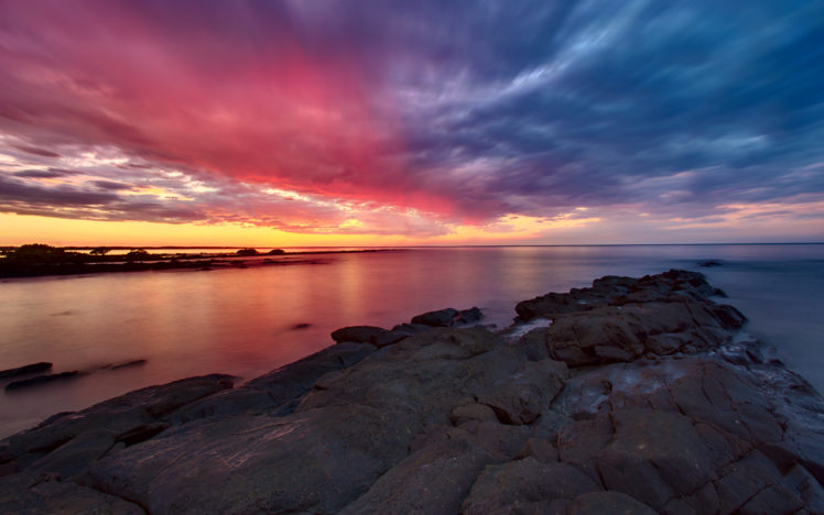 ocean, Rocks, Stones, Sunset HD Wallpaper Desktop Background