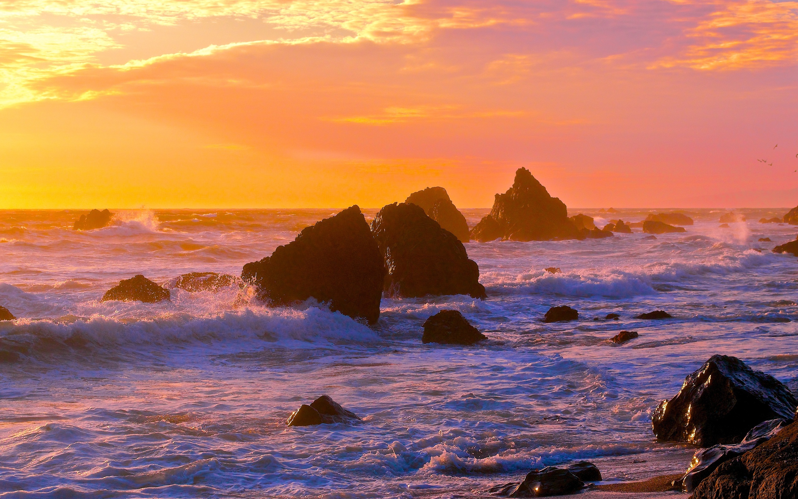 sunset, Sea, Rocks, Waves, Landscape, Ocean |