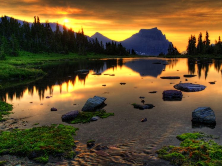 sunset, Landscapes, Nature, Lakes, Reflections HD Wallpaper Desktop Background