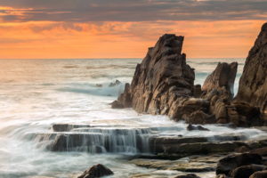 sea, Rocks, Landscape, Sunset, Ocean, Waves