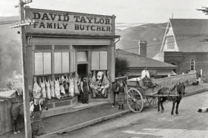 butcher, Carriage, Horse, Building, B w, Vintage