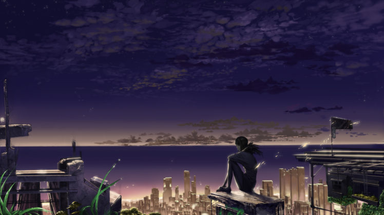 original, City, Clouds, Huanting, Night, Original, Scenic, Sky, Stars, Water HD Wallpaper Desktop Background