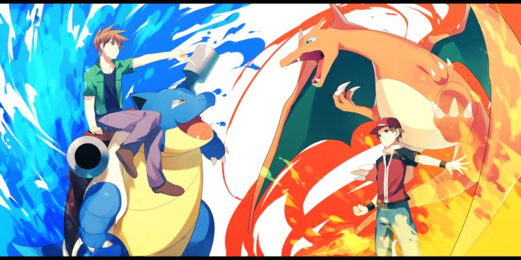 pokemon, Achiki, Blastoise, Charizard, Fire, Hat, Ookido, Green, Pokemon, Red,  pokemon , Water HD Wallpaper Desktop Background