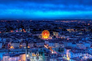 cityscapes, Night, Lights, France, Lyon