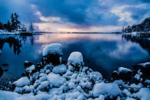 weden, Winter, Lake, Gazebo, Stone, Landscape