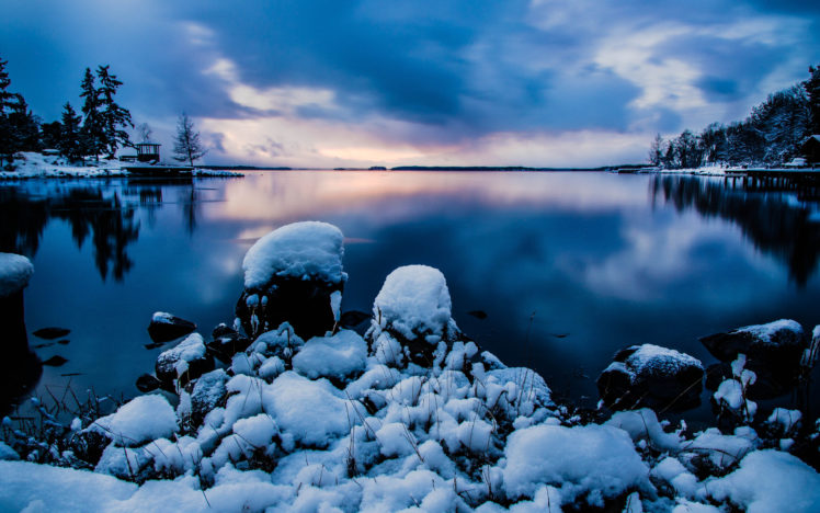 weden, Winter, Lake, Gazebo, Stone, Landscape HD Wallpaper Desktop Background