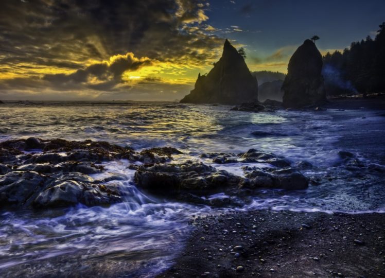 cliffs, Sunset, Coast, Ocean HD Wallpaper Desktop Background