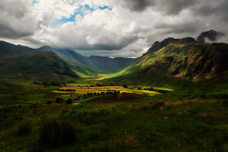 hills, England, Sky, Fields, Mountains, Valley HD Wallpaper Desktop Background