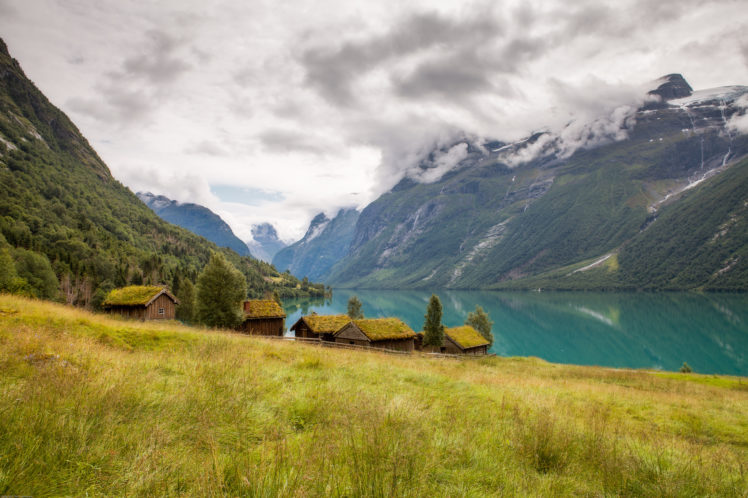 norway, Lake, Mountains, Huts, Landscape, House HD Wallpaper Desktop Background