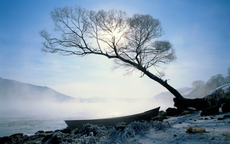 nature, Trees, Ships, Fog, Rivers HD Wallpaper Desktop Background