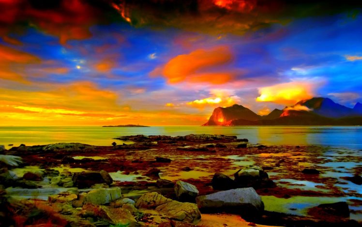 clouds, Landscapes, Beach, Horizon, Rocks HD Wallpaper Desktop Background