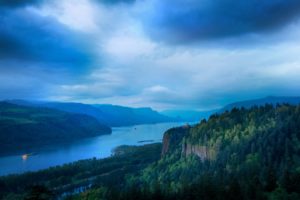 clouds, Landscapes, Nature, Trees, Forest, Ships, Boats, Rivers, Blue, Skies