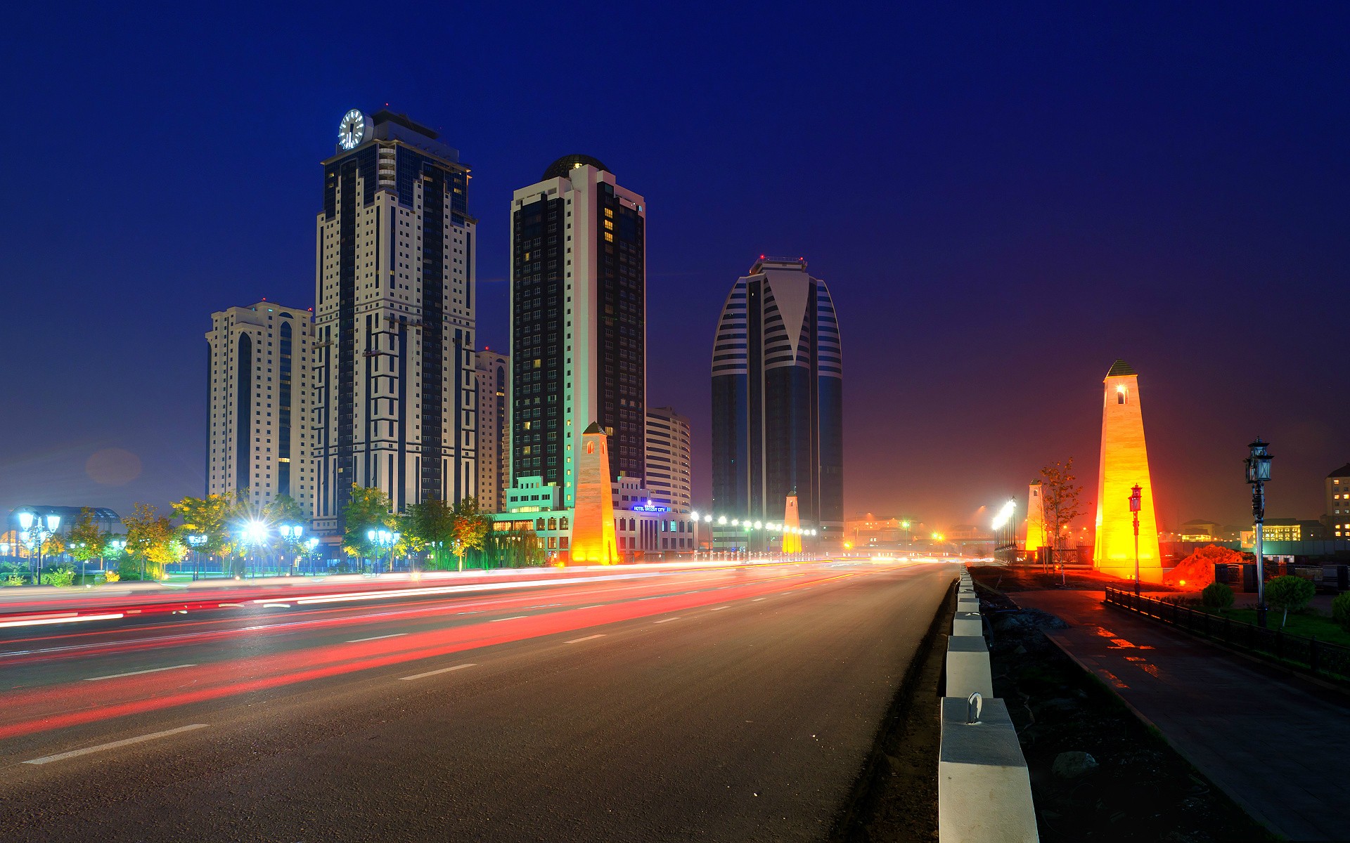 cityscapes, Night, Russia, Buildings, Roads, Cities, Grozny, City Wallpaper