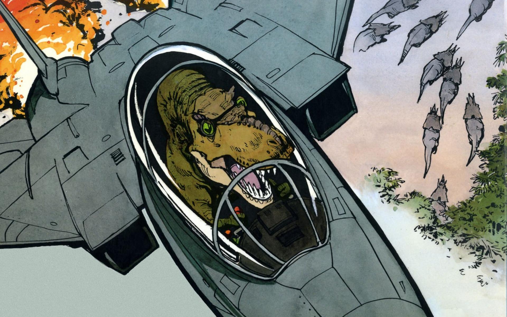 calvin, And, Hobbes, Comics, Dinosaur, Jet, Military Wallpaper