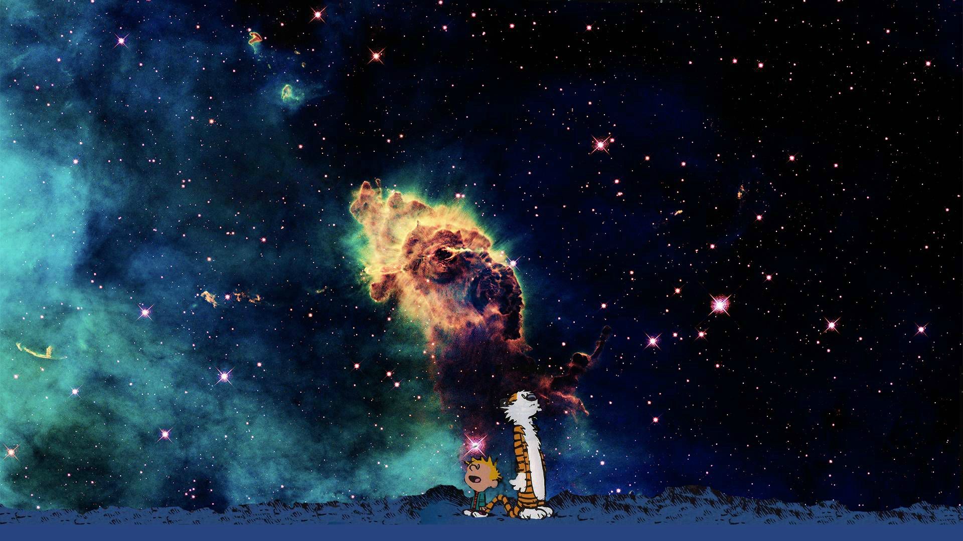 calvin, And, Hobbes, Comics, Sci fi, Nebula, Sky, Stars, Mood Wallpaper