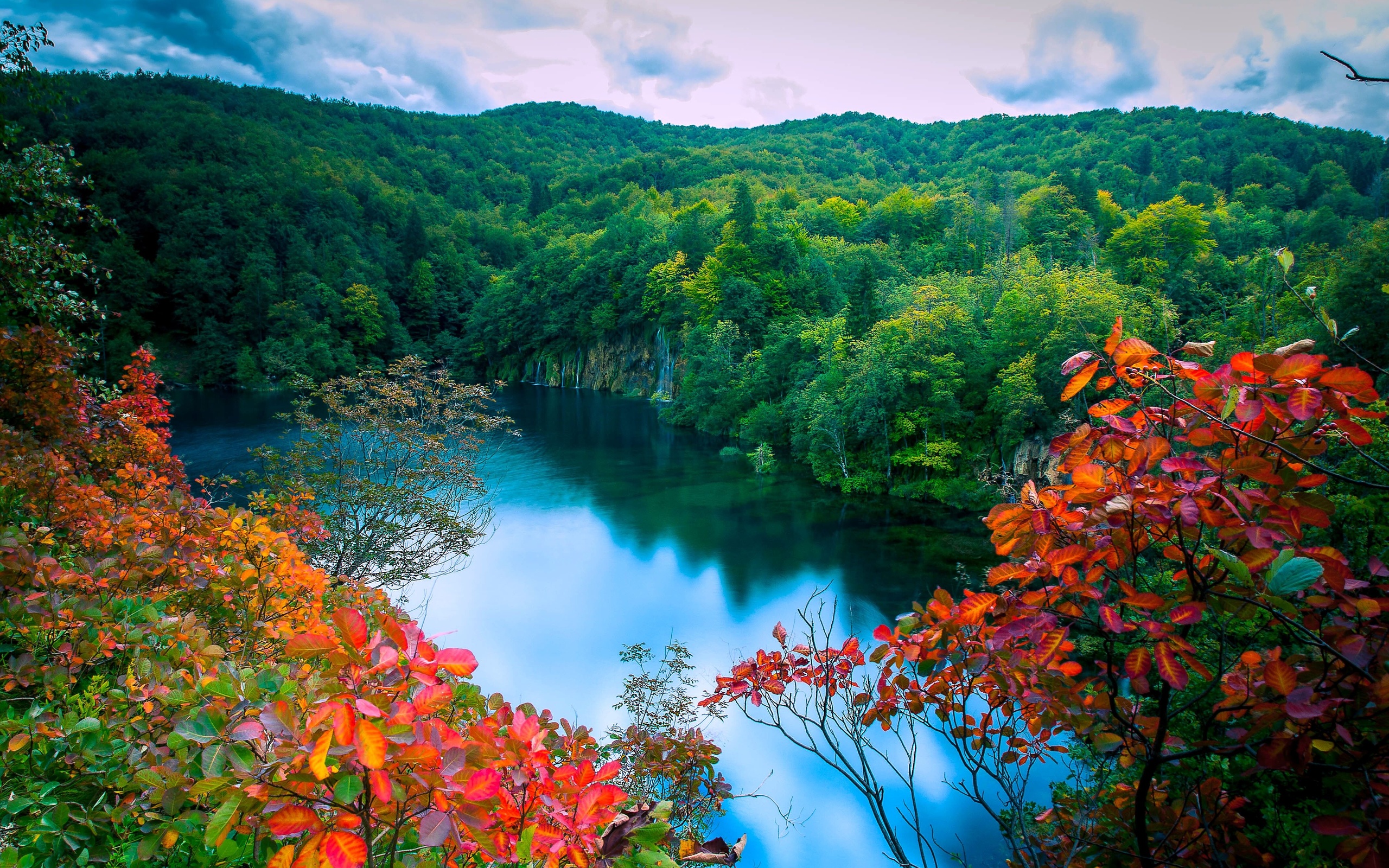 autumn, Forest, Lake, Trees, Waterfalls, Landscape Wallpaper