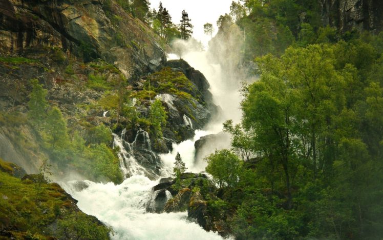 green, Mountains, Landscapes, Waterfalls HD Wallpaper Desktop Background