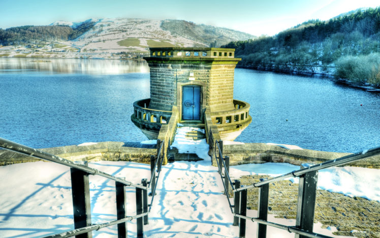 winter, Lake, Hills, Buildings, Landscape HD Wallpaper Desktop Background
