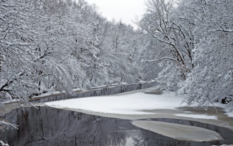 winter, River, Trees, Landscape HD Wallpaper Desktop Background