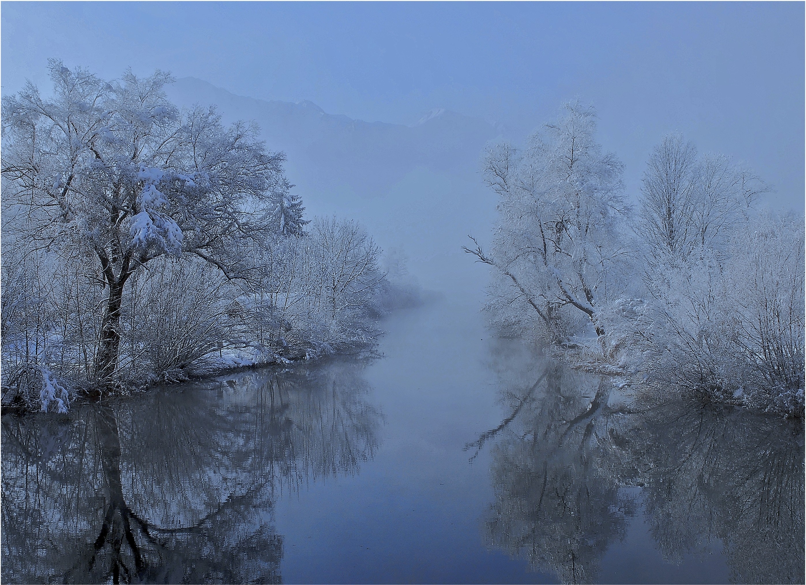winter, River, Trees, Landscape Wallpaper