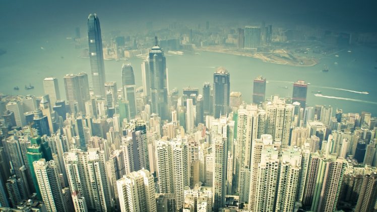 cityscapes, Seas, Buildings, Hong, Kong, Sepia, Boats, Vehicles, Light, Painting HD Wallpaper Desktop Background