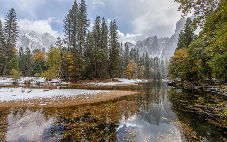 mountain, Forest, Nature, Winter, Lake HD Wallpaper Desktop Background