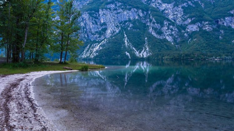 nature, Mountains, Lake, Beach, Trees, Reflection HD Wallpaper Desktop Background