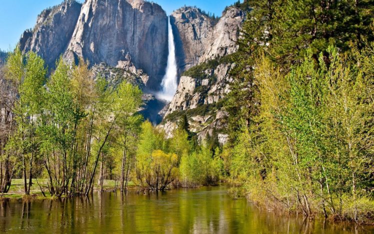 nature, Mountains, Waterfalls, Trees, Water HD Wallpaper Desktop Background