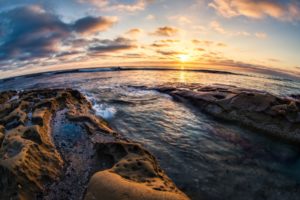 rocks, Sunset, Coast, Ocean, Horizon