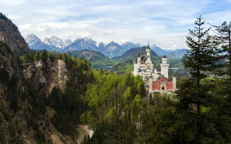 castle, Bavaria, Germany, Mountains, Forest, Trees, Landscape HD Wallpaper Desktop Background