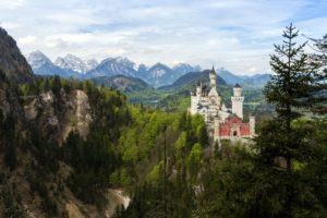 castle, Bavaria, Germany, Mountains, Forest, Trees, Landscape