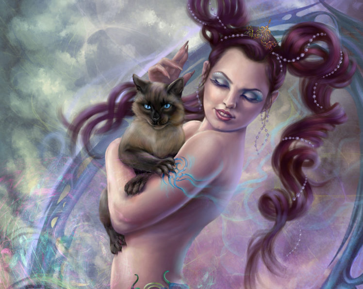cats, Fantasy, Girls, Magic HD Wallpaper Desktop Background