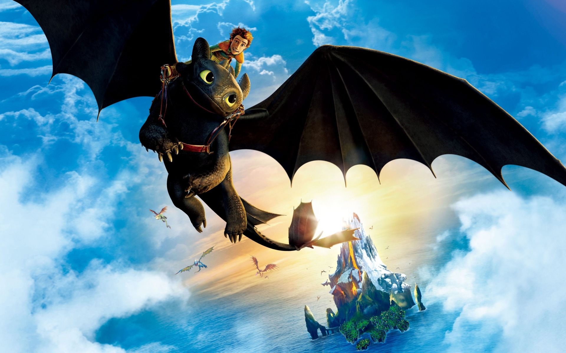 how, To, Train, Your, Dragon, Dragons, Sky, Flight, Wings, Clouds, Cartoons, Fantasy Wallpaper