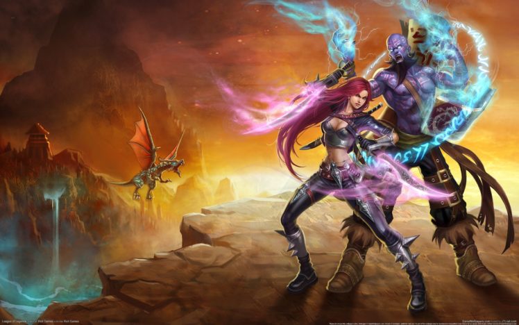 league, Of, Legends, Warrior, Magic, Katarina, Ryze, Games, Fantasy, Dragon HD Wallpaper Desktop Background