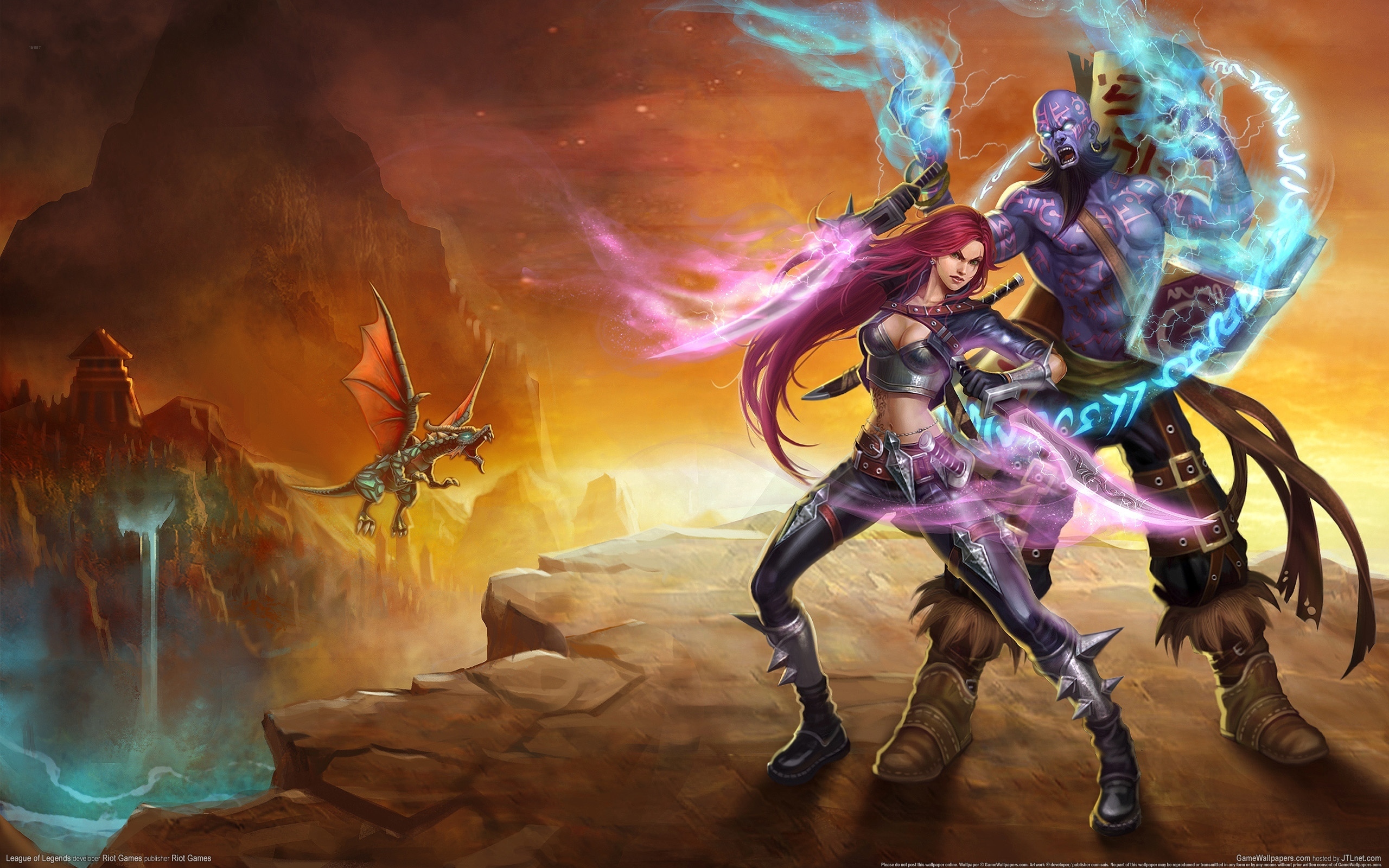 league, Of, Legends, Warrior, Magic, Katarina, Ryze, Games, Fantasy, Dragon Wallpaper