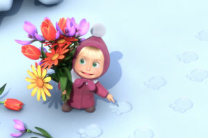 masha, And, The, Bear, Mary, Flowers, Snow, Footprints