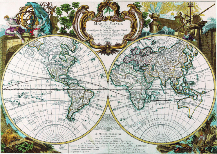 map, Antiquity, Mappe, Monde, Hemisphere, 1744 HD Wallpaper Desktop Background
