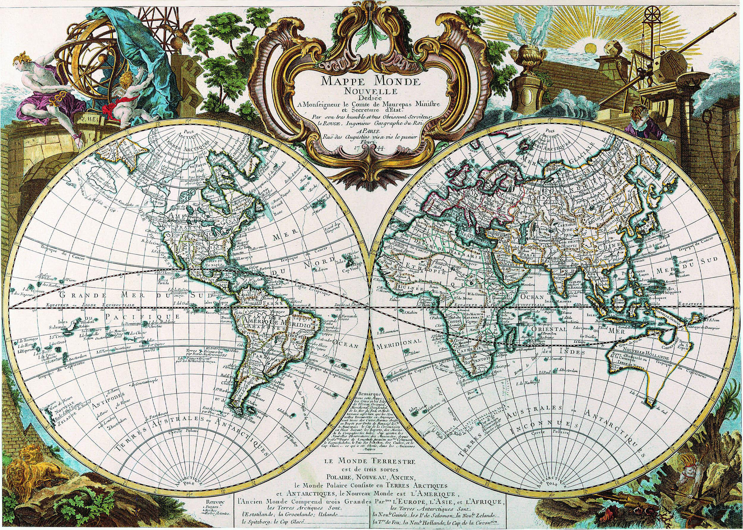 map, Antiquity, Mappe, Monde, Hemisphere, 1744 Wallpaper