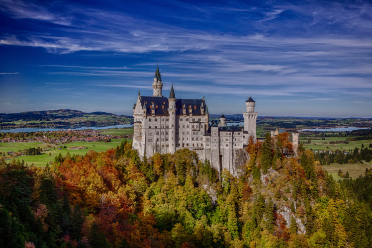 neuschwanstein, Castle, Bavaria, Germany, Rock, Forest, Autumn, Castle, Landscape HD Wallpaper Desktop Background