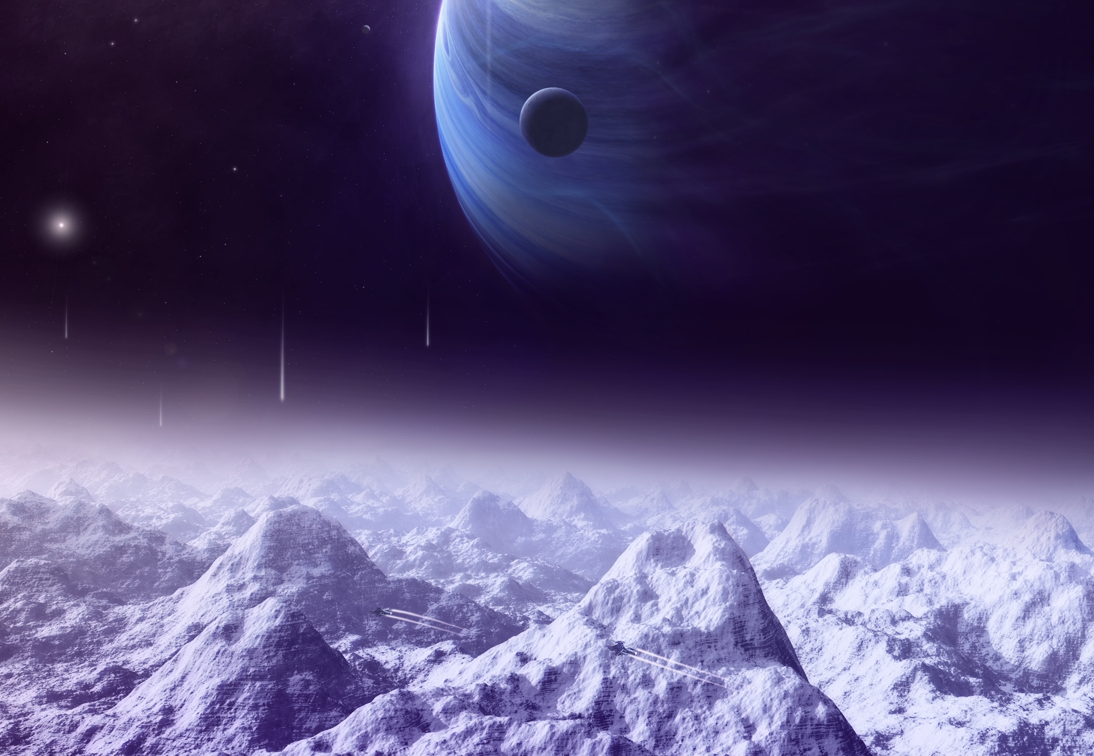 planets, Mountains, Snow, Space, Spaceship Wallpaper